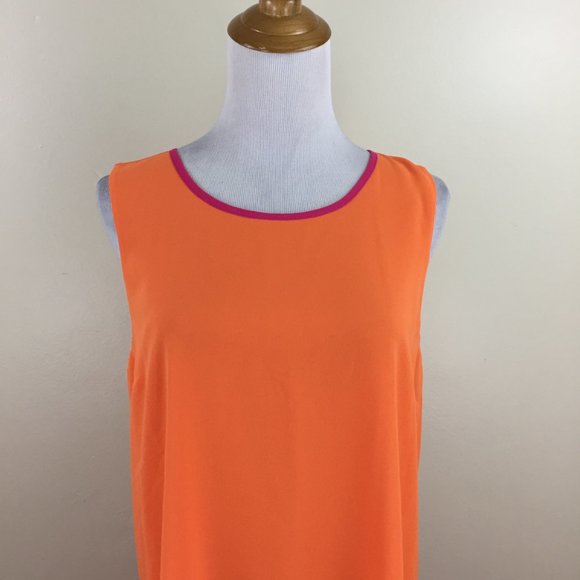 ERIN by ERIN FETHERSTON Orange Pink Color Block Sleeveless Lined Shift Dress - Picture 5 of 8